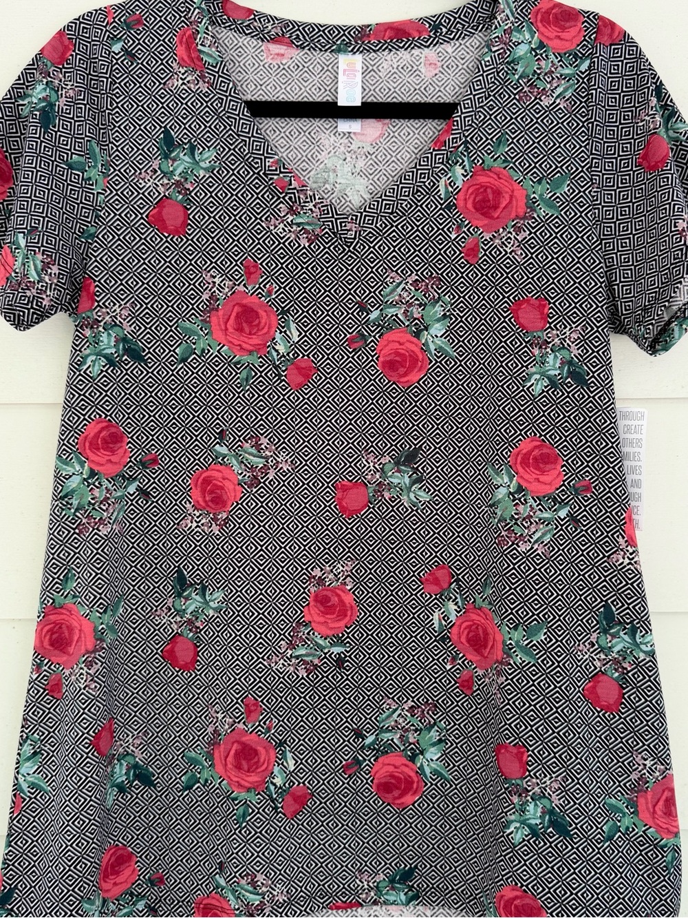 Floral V-Neck Women's Top - Red Rose Print LuLaRoe